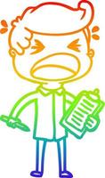 rainbow gradient line drawing cartoon shouting salesman vector