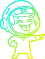 línea de gradiente frío dibujo dibujos animados riendo astronauta vector