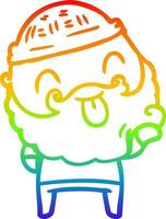 rainbow gradient line drawing man with beard sticking out tongue vector