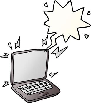 cartoon laptop computer and speech bubble in smooth gradient style vector