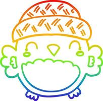 rainbow gradient line drawing cute cartoon owl in hat vector