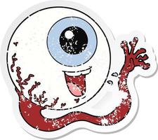 distressed sticker of a cartoon eyeball laughing vector