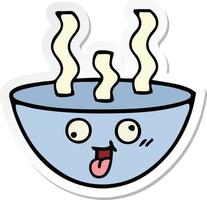 sticker of a cute cartoon bowl of hot soup vector