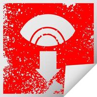 distressed square peeling sticker symbol eye pointing down vector
