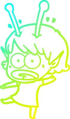 cold gradient line drawing cartoon shocked alien girl