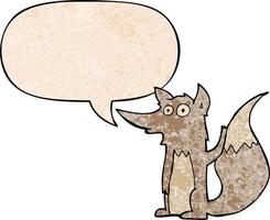 cartoon wolf and speech bubble in retro texture style vector