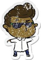 distressed sticker of a cartoon cool guy vector