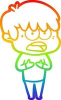 rainbow gradient line drawing worried cartoon boy vector