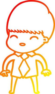 warm gradient line drawing happy cartoon boy