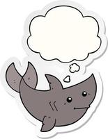 cartoon shark and thought bubble as a printed sticker vector