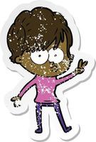 distressed sticker of a cartoon woman vector