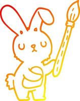 warm gradient line drawing cartoon rabbit with paint brush vector