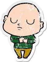 distressed sticker of a cartoon bald man vector