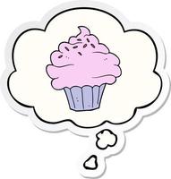 cartoon cupcake and thought bubble as a printed sticker vector