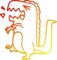 warm gradient line drawing cartoon roaring dinosaur vector