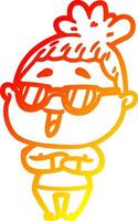 warm gradient line drawing cartoon happy woman wearing spectacles vector