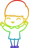 rainbow gradient line drawing happy cartoon boy vector