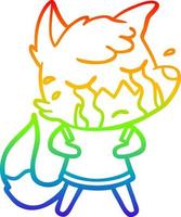 dibujo de línea de gradiente de arco iris dibujos animados de zorro llorando vector