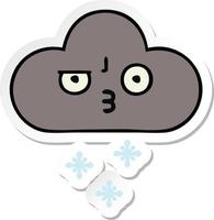 sticker of a cute cartoon storm snow cloud vector