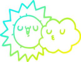 cold gradient line drawing cartoon sun and cloud vector