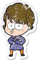 distressed sticker of a cartoon woman vector