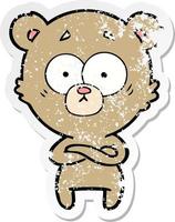 distressed sticker of a surprised bear cartoon vector