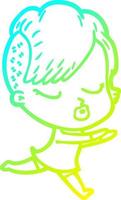 cold gradient line drawing cartoon pretty hipster girl vector
