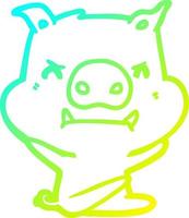 cold gradient line drawing angry cartoon pig throwing tantrum vector