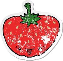 distressed sticker of a cartoon strawberry vector