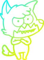 cold gradient line drawing cartoon grinning fox vector