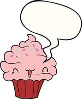 cute cartoon frosted cupcake and speech bubble vector