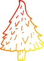 warm gradient line drawing cartoon christmas tree vector