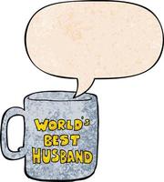worlds best husband mug and speech bubble in retro texture style