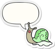 cute cartoon snail and speech bubble sticker vector