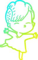 cold gradient line drawing cartoon squinting girl vector