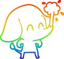 dibujo de línea de gradiente de arco iris lindo elefante de dibujos animados arrojando agua vector