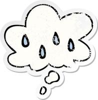 cartoon rain and thought bubble as a distressed worn sticker vector