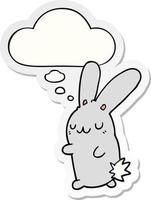 cute cartoon rabbit and thought bubble as a printed sticker vector