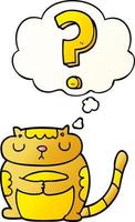 cartoon cat with question mark and thought bubble in smooth gradient style vector