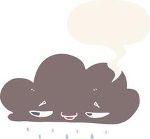 caricatura, nube de lluvia, y, burbuja del discurso, en, estilo retro vector