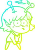 cold gradient line drawing cartoon alien girl vector