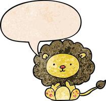 cute cartoon lion and speech bubble in retro texture style vector