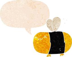 cute cartoon bee and speech bubble in retro textured style vector