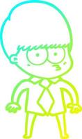 cold gradient line drawing nervous cartoon boy wearing shirt and tie vector