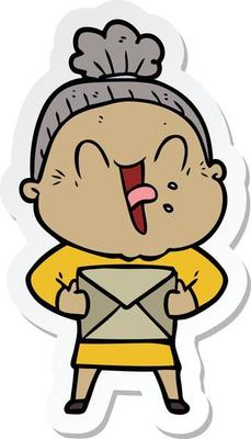 sticker of a cartoon happy old woman