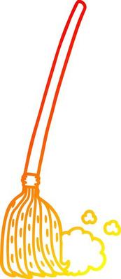 warm gradient line drawing cartoon broom sweeping