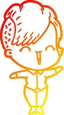 warm gradient line drawing cartoon happy hipster girl