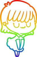 rainbow gradient line drawing cartoon woman vector