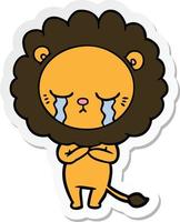 sticker of a crying cartoon lion vector