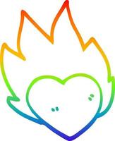 rainbow gradient line drawing cartoon flaming heart vector